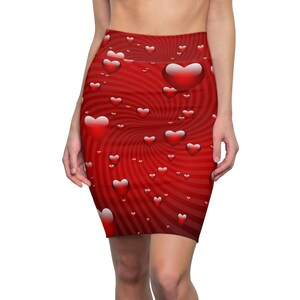 Red Hearts on Red Swirl Women&#39;s Pencil Skirt (AOP)