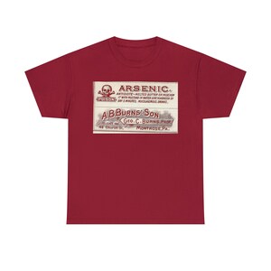 Camiseta de algodón pesado unisex de Halloween con etiqueta de arsénico anticuada