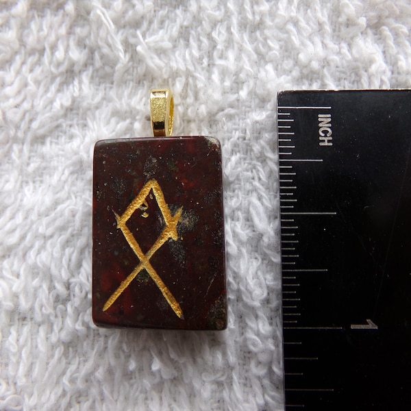 Othala/Othila/Odal/Othel/Ethel Dragon Bloodstone Rune Stone Pendant Crystal Witch Magick Shoppe