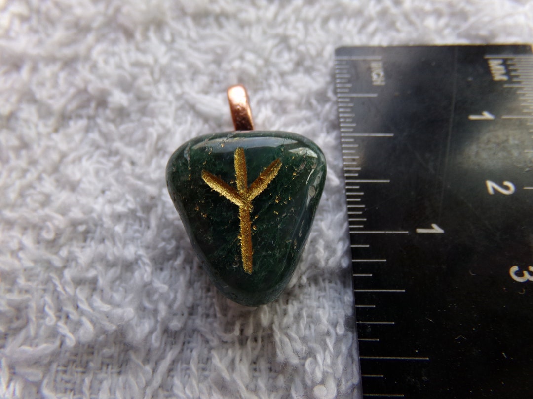 Algiz/eolh/elhaz/algir/elgr Genuine Moss Agate Rune Stone Pendant ...