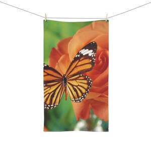 Butterfly & Rose Hand Towel - Home Decor, Gifts for Nature Lovers, Kitchen or Bathroom Accent, Floral Art, Spring Decor