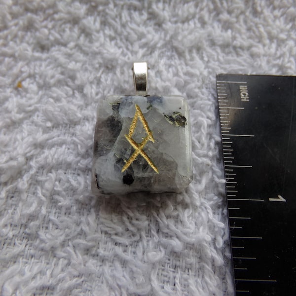 Rainbow Moonstone Othala/Othila/Odal/Othel/Ethel Rune Stone Pendant Crystal Witch Magick Shoppe