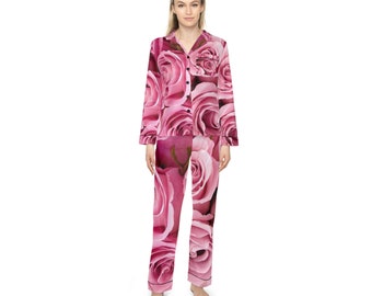 Pink Roses Women's Satin Pajamas (AOP)