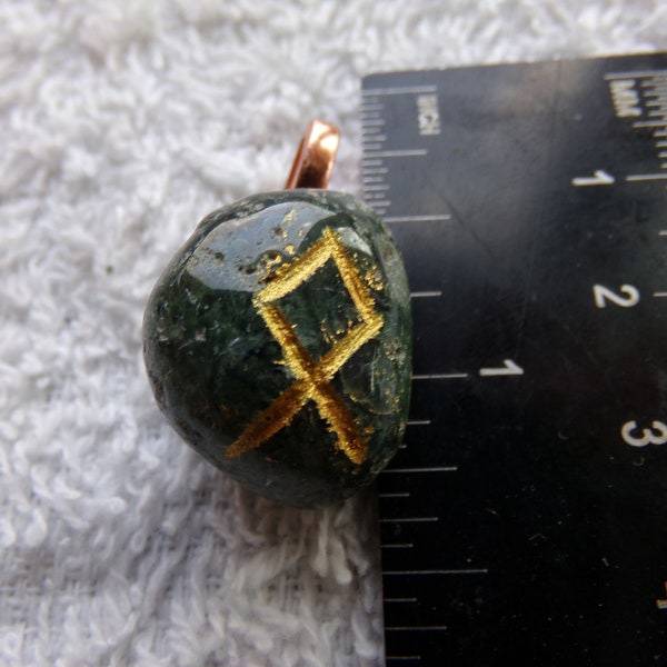 Othala/Othila/Odal/Othel/Ethel Genuine Moss Agate Rune Stone Pendant Crystal Witch Magick Shoppe