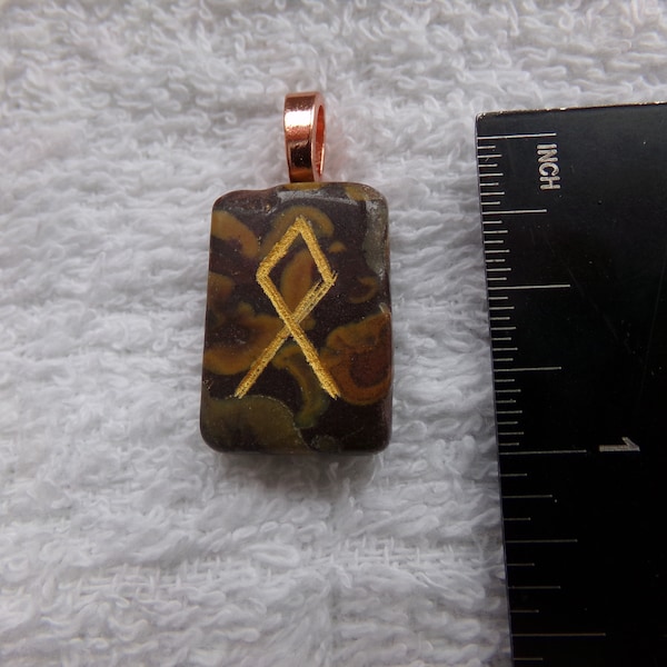 Othala/Othila/Odal/Othel/Ethel Genuine Fruit Jasper Rune Stone Pendant Crystal Witch Magick Shoppe