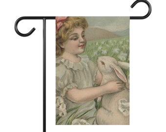 Vintage Easter Girl with Bunny Garden & House Banner