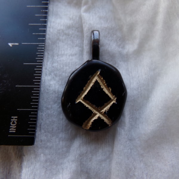 Obsidian Othala/Othila/Odal/Othel/Ethel Rune Stone Pendant Crystal Witch Magick Shoppe