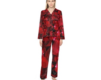 Red Rose Petals Women's Satin Pajamas (AOP)