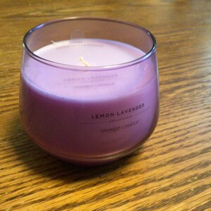 Purple Glass Container Lemon Lavender Scented Candle with a Handmade Mystery Item