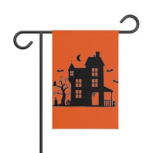 Vintage Spooky Halloween Haunted House Silhouette Garden Banner