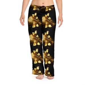 Gold Rose Valentine&#39;s Women&#39;s Pajama Pants (AOP)