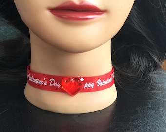 Red Clear  HeartHappy St. Valentine's Day Choker