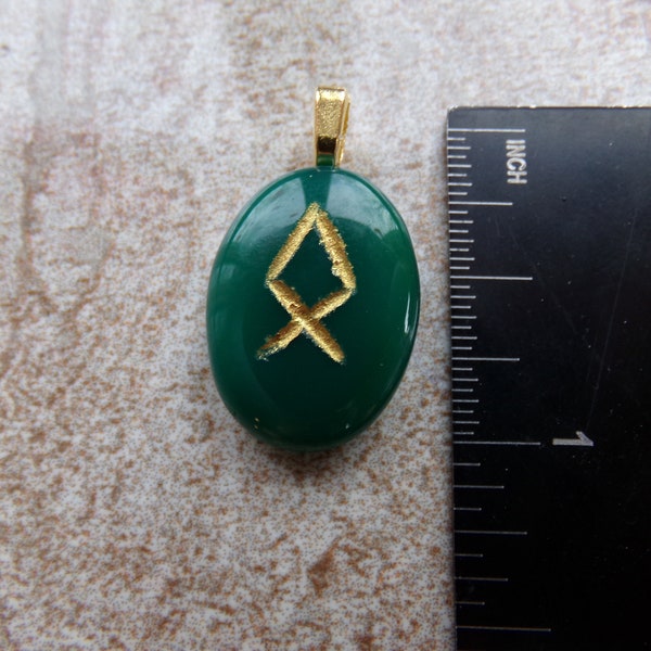 Othala/Othila/Odal/Othel/Ethel Green Onyx Rune Stone Pendant Crystal Witch Magick Shoppe