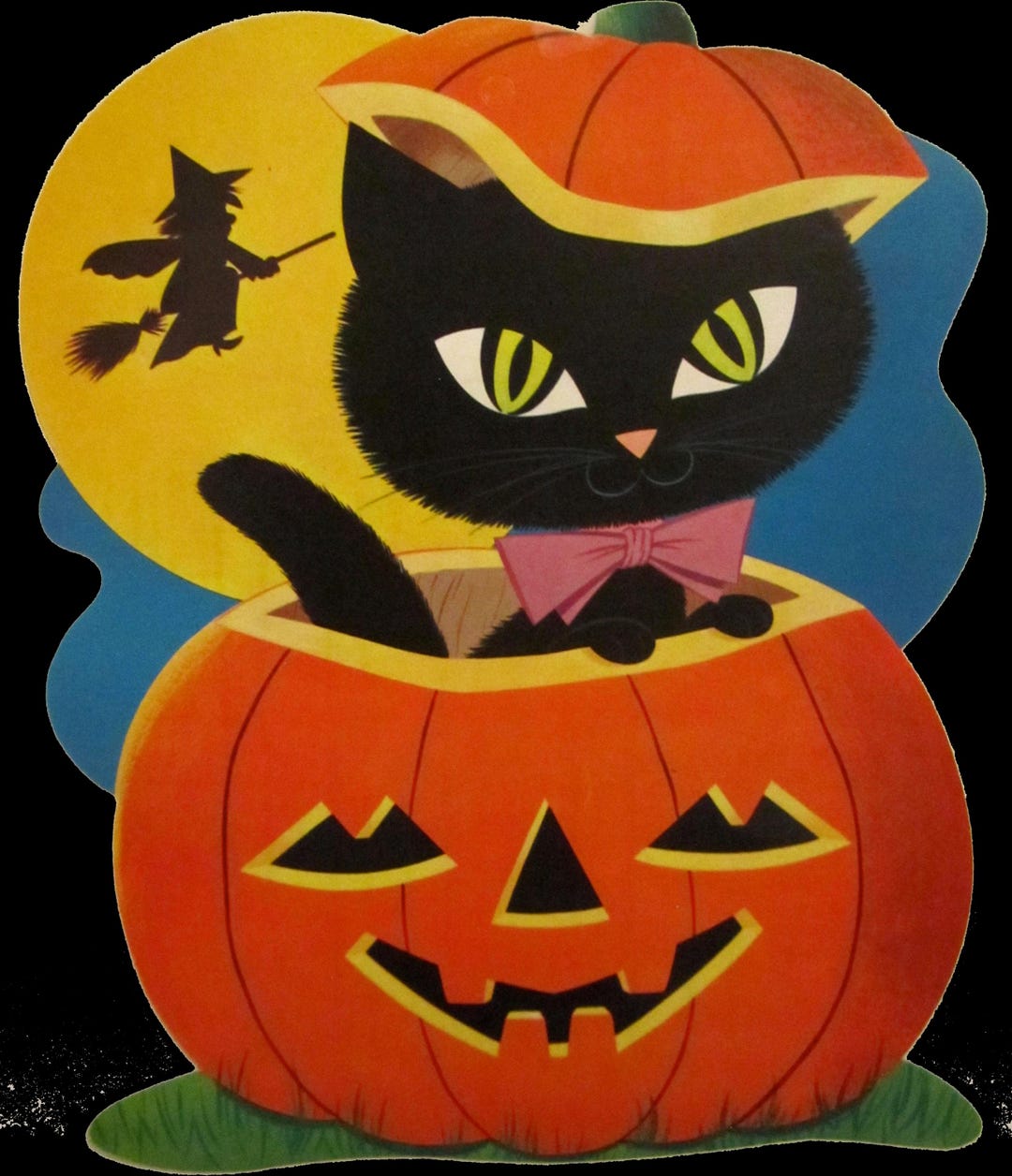 Vintage Black Cat Pumpkin Witch Halloween Cut Out Decoration (when ...