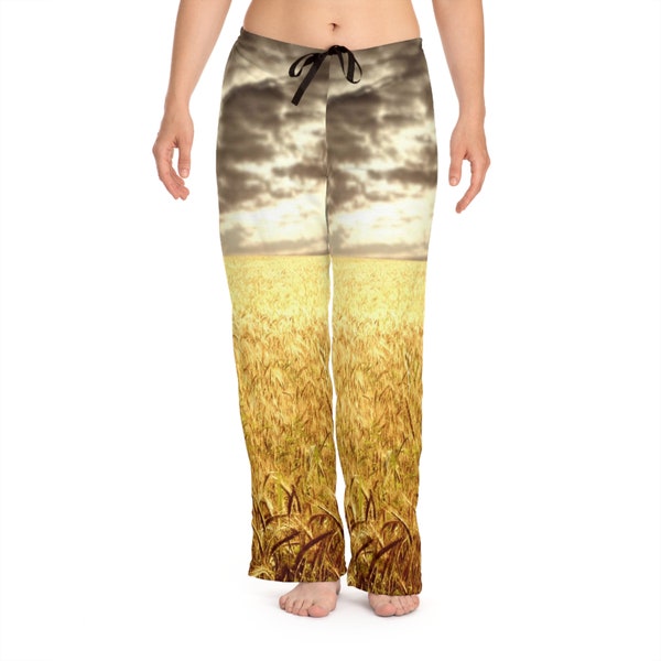 Overcast Fall Sunset Wheat Field Women's Pajama Pants (AOP)