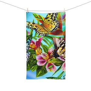 Vibrant Butterfly Hand Towel, Colorful Floral Towel for Kitchen or Bathroom, Perfect Gift for Nature Lovers, Spring Decor, Eco-Friendly