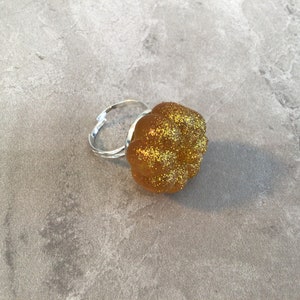 Gold Glitter Pumpkin Silver Adjustable Ring Fall Thanksgiving Jewelry