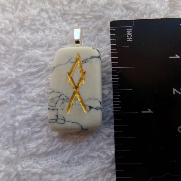 Othala/Othila/Odal/Othel/Ethel Genuine Howlite Rune Stone Pendant Crystal Witch Magick Shoppe