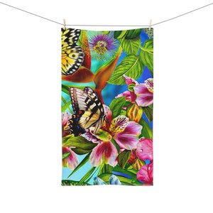 Vibrant Butterfly Floral Hand Towel, Nature-inspired Decor, Kitchen or Bathroom Accessory, Eco-friendly Gift, Spring Home Textile