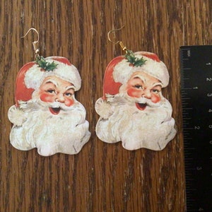 Vintage Kerstman gezichten kaart voorraad oorbellen