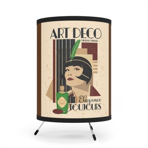 Tripod Lamp with High-Res Printed Shade, Art Deco