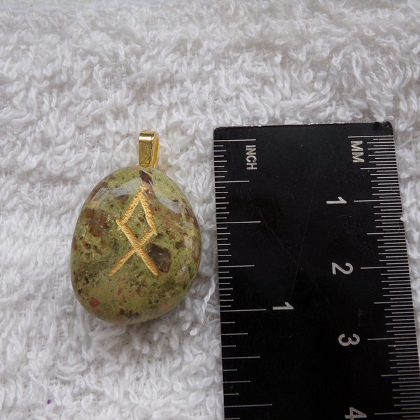 Othala/Othila/Odal/Othel/Ethel Genuine Unakite Rune Stone Pendant Crystal Witch Magick Shoppe