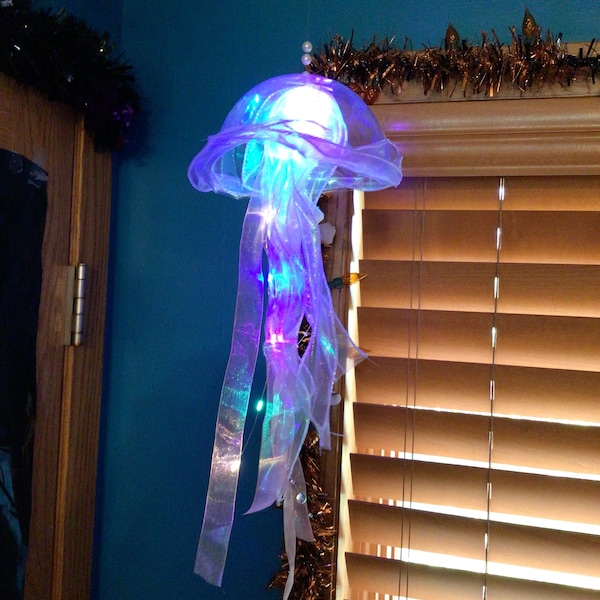 Purple Fabric Jellyfish (artificial) Hanging Color Changing Light with Handmade Mystery Item