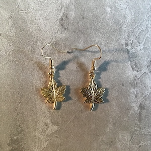 Yellow Gold Colored Maple Leaf Earrings