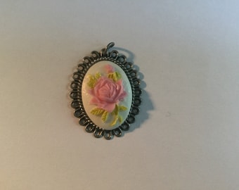 Pretty Pink Rose Cameo Pendant