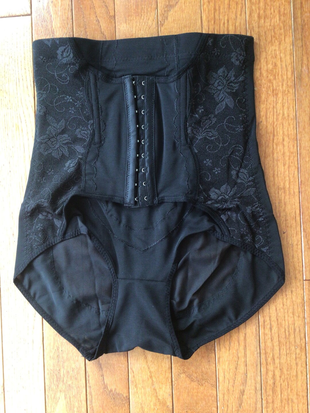 Black Floral Control Top Corset Like Undergarment Lingerie Etsy