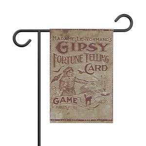 bannière de jardin gitane vintage révélant la bonne aventure
