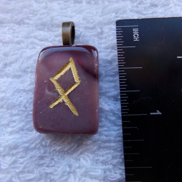 Othala/Othila/Odal/Othel/Ethel Genuine Mookaite Jasper Rune Stone Pendant Crystal Witch Magick Shoppe