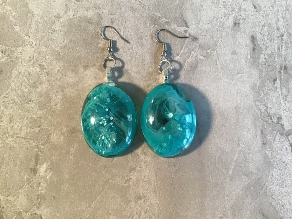 Blue Oval Acrylic Resin Earrings Etsy Ireland
