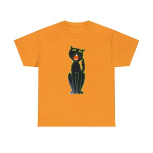 Vintage Black Cat Meowing Unisex Heavy Cotton Tee