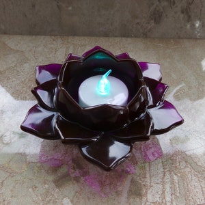 Dark Purple Lotus Flower Acrylic Resin LED Tea Light Candle Holder LED Tea  Light Candle Included