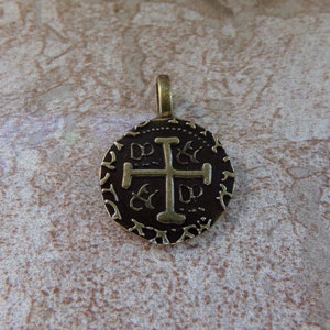 Antique Bronze Look Doubloon Pendant