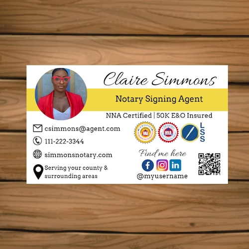 Notary Business Card Template Etsy