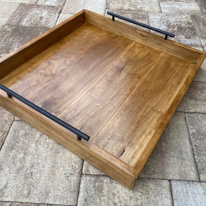 Modern Mid Century Large Rectangle or Square Wood Ottoman Tray, Table Centerpiece, Serving, Serving Tray