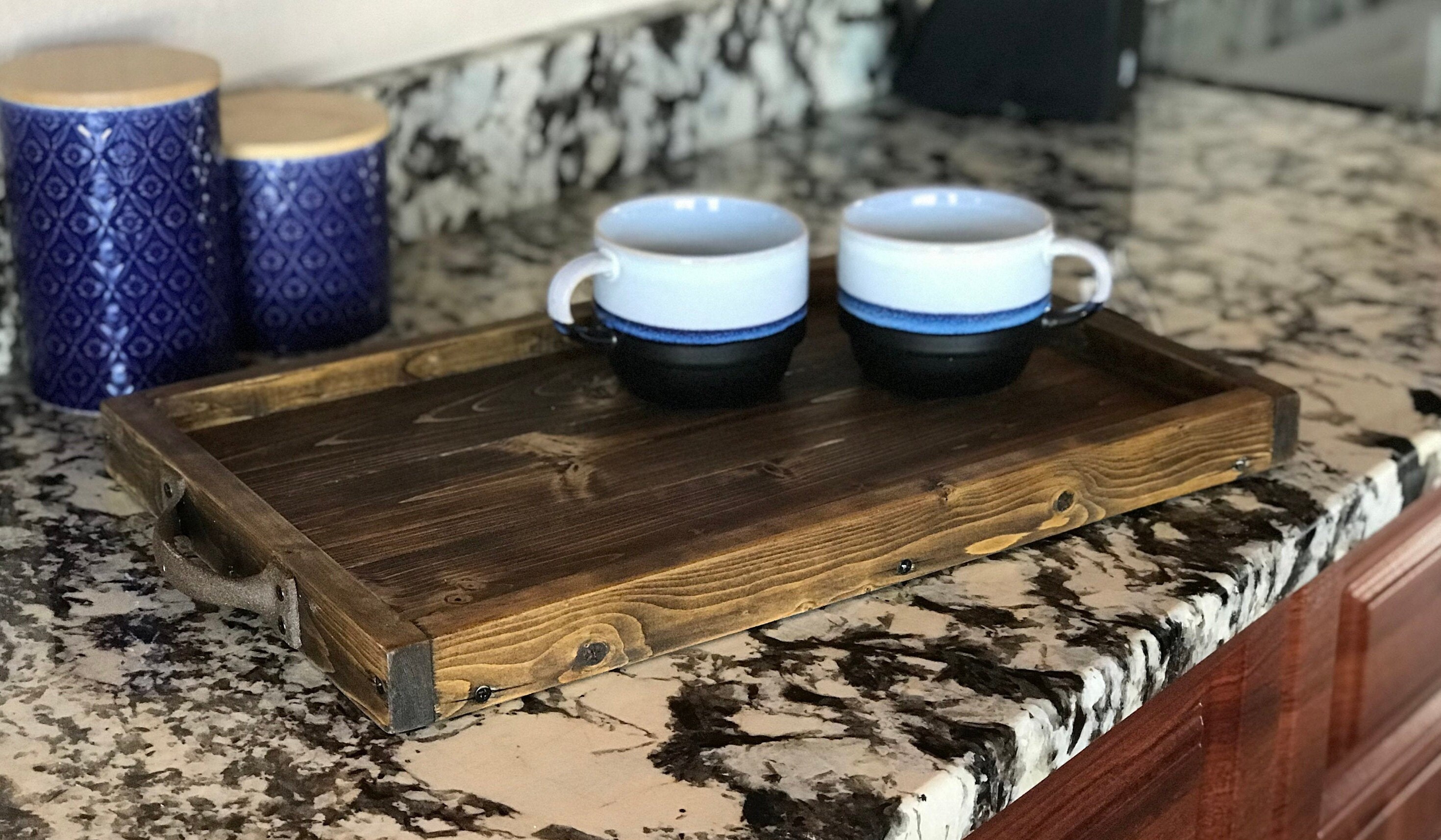 Rustic Farmhouse Wood Serving Tray With Handles for Table - Etsy