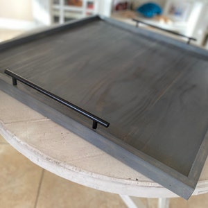 Modern Mid Century Large Rectangle or Square Wood Ottoman Tray, Table Centerpiece, Serving, Serving Tray