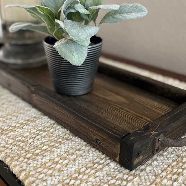 8.75" width x 2 to 6 feet - Rustic Farmhouse Long Wood Tray with Handles for Table Centerpiece, Serving, Ottoman, Mantle, and Candles