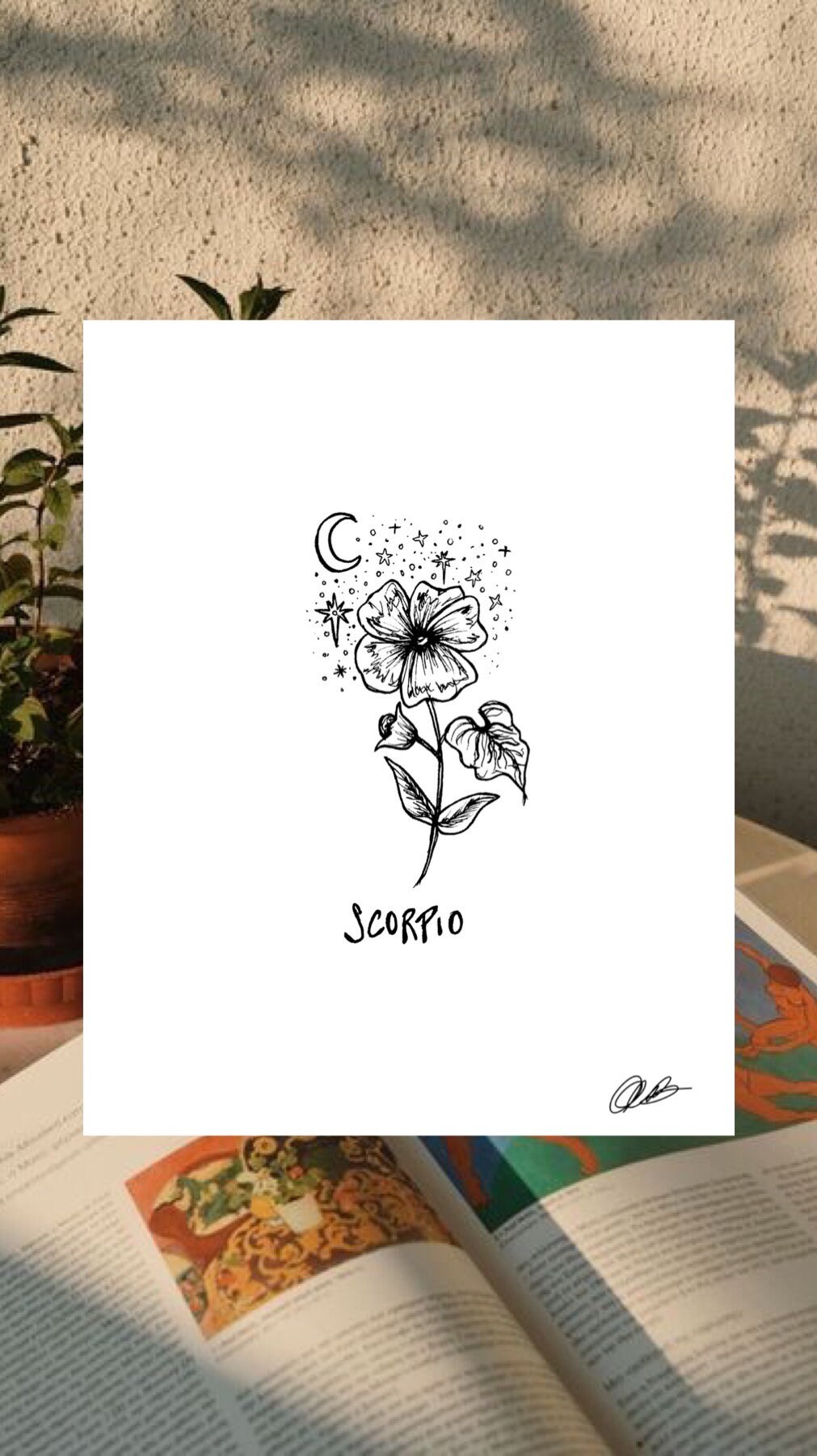 Scorpio Zodiac Sign Flower ART PRINT Zodiac Sign Art / Etsy