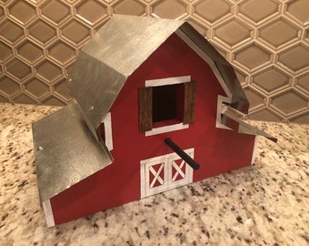 Tom's Famous Red Barn Birdhouse - Double with Metal Roof