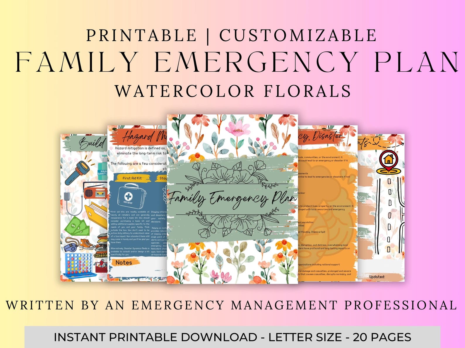 Family Emergency Plan Binder Printable | Cute Aesthetic Watercolor ...