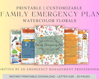 Family Emergency Plan Binder Printable | Cute Aesthetic Watercolor Florals | Babysitter Safety Guide | Disaster Dynamics Media