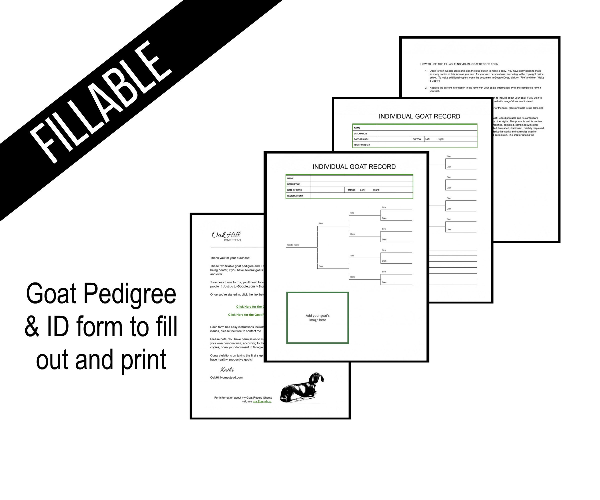 Goat Pedigree/id Form, Fillable Form, Editable, Type in Fields ...