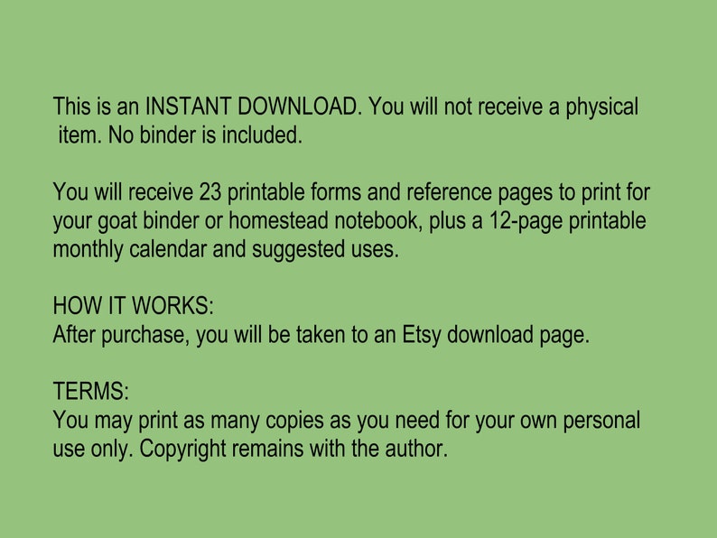 Printable Goat Record Sheets for New Goat Owners, for Goat Binder ...