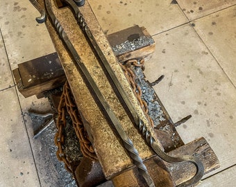 Blacksmith made fire poker and rake set, 24 inches (square bar) 600mm