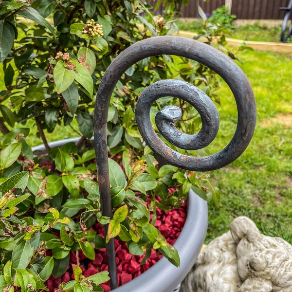 Blacksmith made Rustic Metal Garden Scroll Stake Plant Support