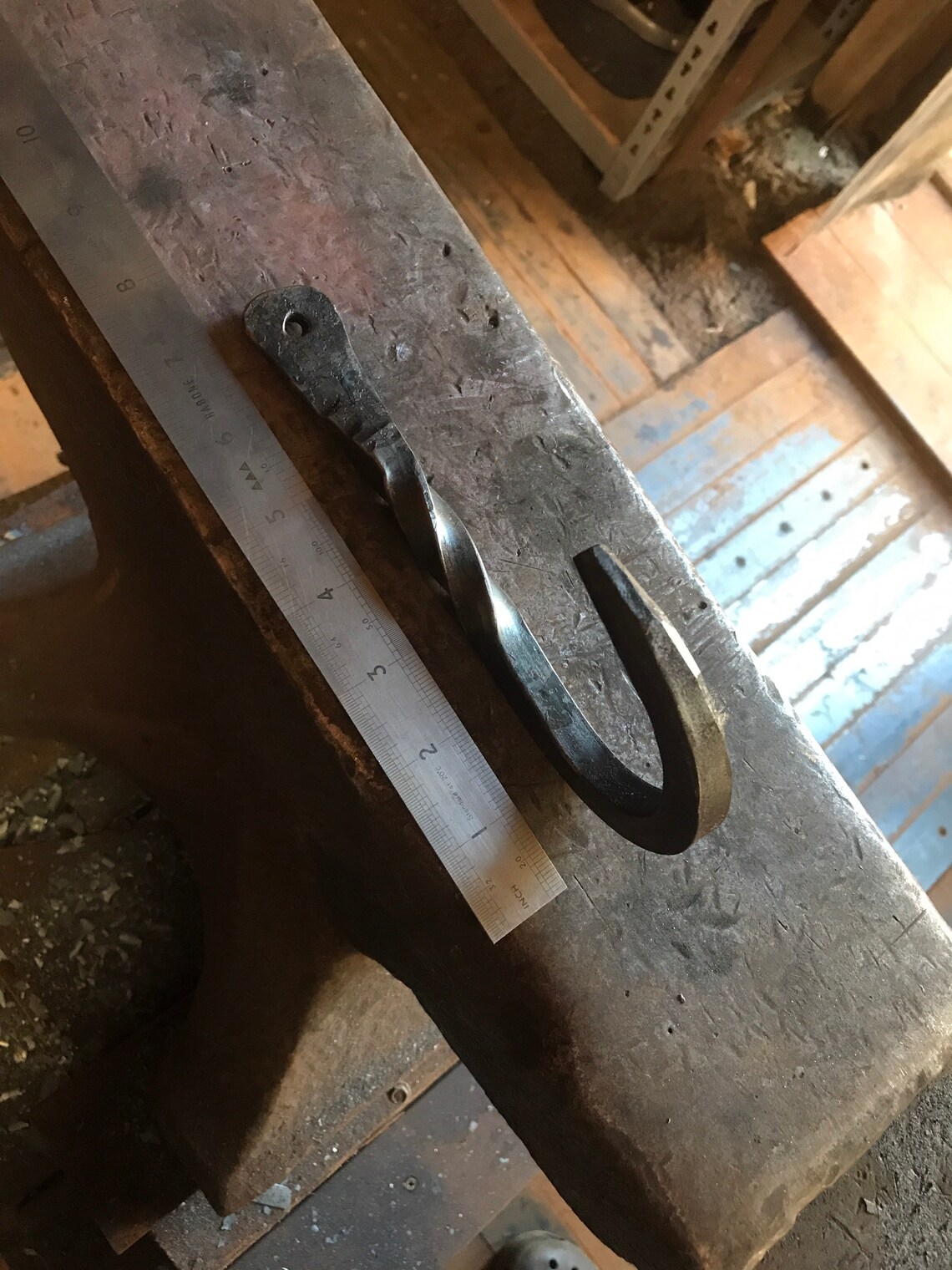 Blacksmith made large hook with twist square bar Etsy